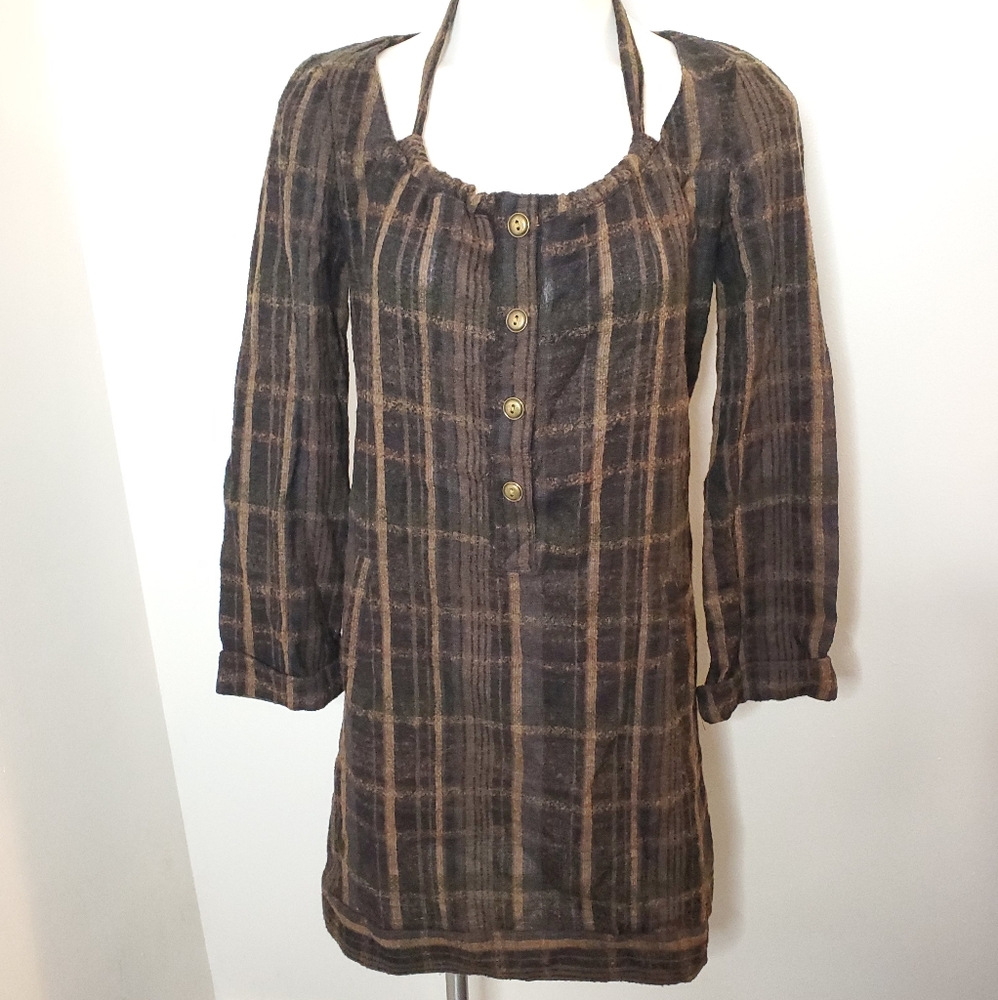 Sunner Wool Blend Plaid Shirt Dress M